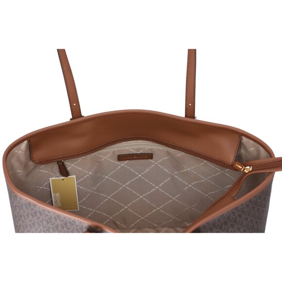 Michael Kors Jet Set Travel Large Shoulder Tote Handbag Bag Zip Brown Signature - Picture 6 of 6